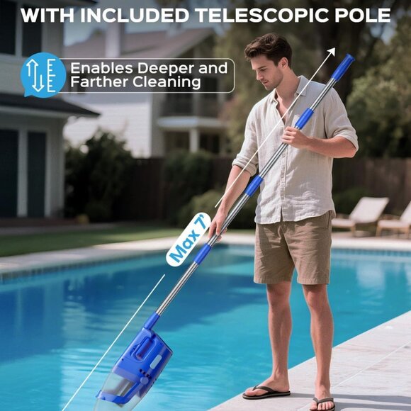 Cordless Handheld Pool Vacuum Cleaner with Telescopic Pole  26.5 GPM Powerful Su - Picture 6 of 8
